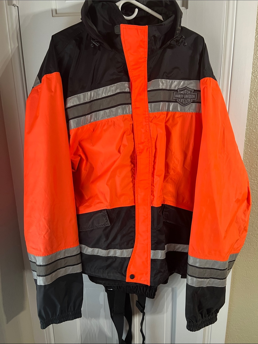Harley-Davidson High-Visibility Orange and Black Reflective Raincoat